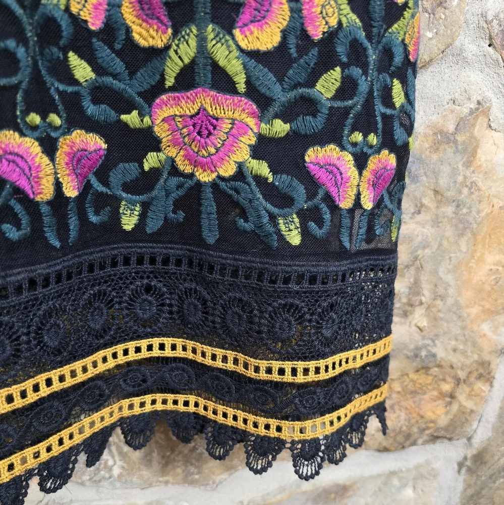 Anthropologie Jacquin Floral Embroidered Lace Scallop Dress